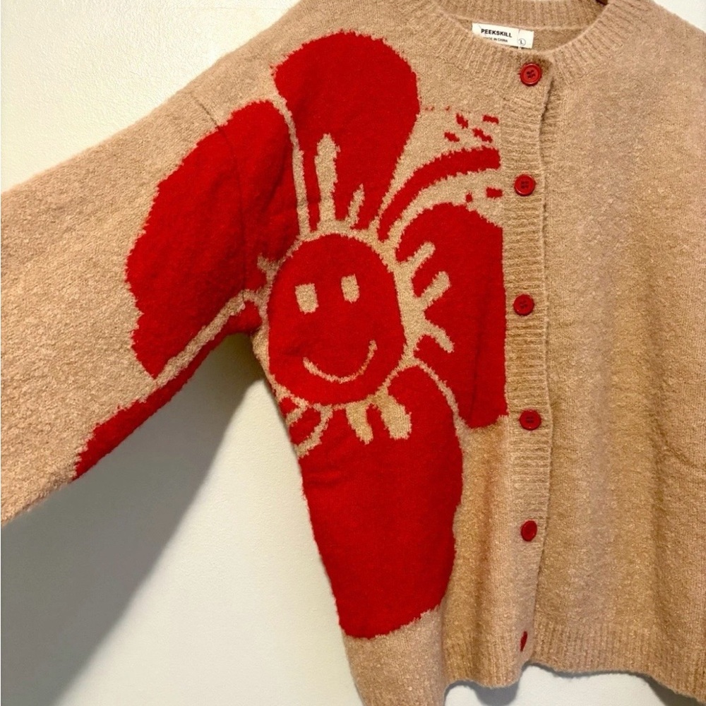 NWT Peekskill Wool-Blend Happy Hibiscus Contrast Cardigan - Size M